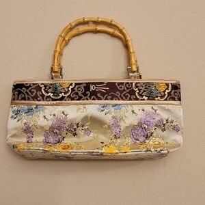 Floral Embroidered Handbag with Bamboo Handles